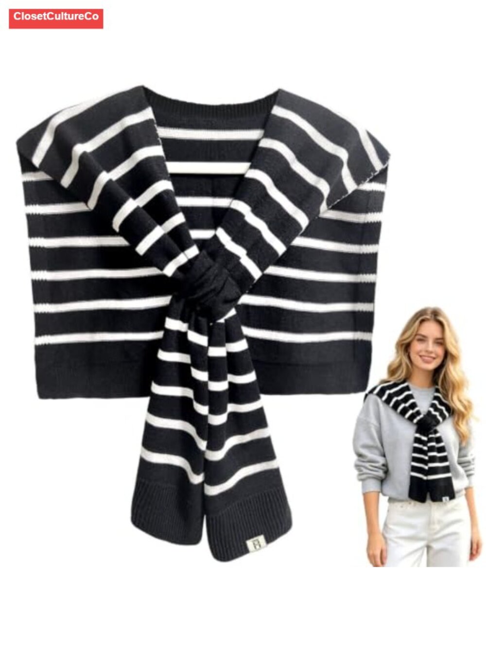 Viscose Blend Knit Shawl Wrap Pull Through Slit Shoulder Wrap for Women